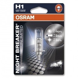 OSRAM лампочка H1 12V 55W NIGHT BREAKER UNLIMITED +110% ярче,+40 метр. дор просвет, +20% белее (в бл